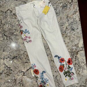 7 For All Mankind Embroidered White Jeans